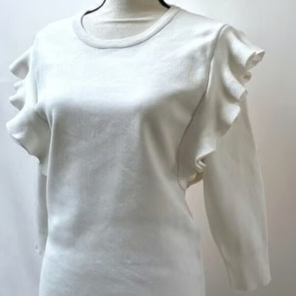 Apparalel White Ruffle Sleeve Knit Top Size L | Women’s Sweater Blouse - Picture 4 of 8